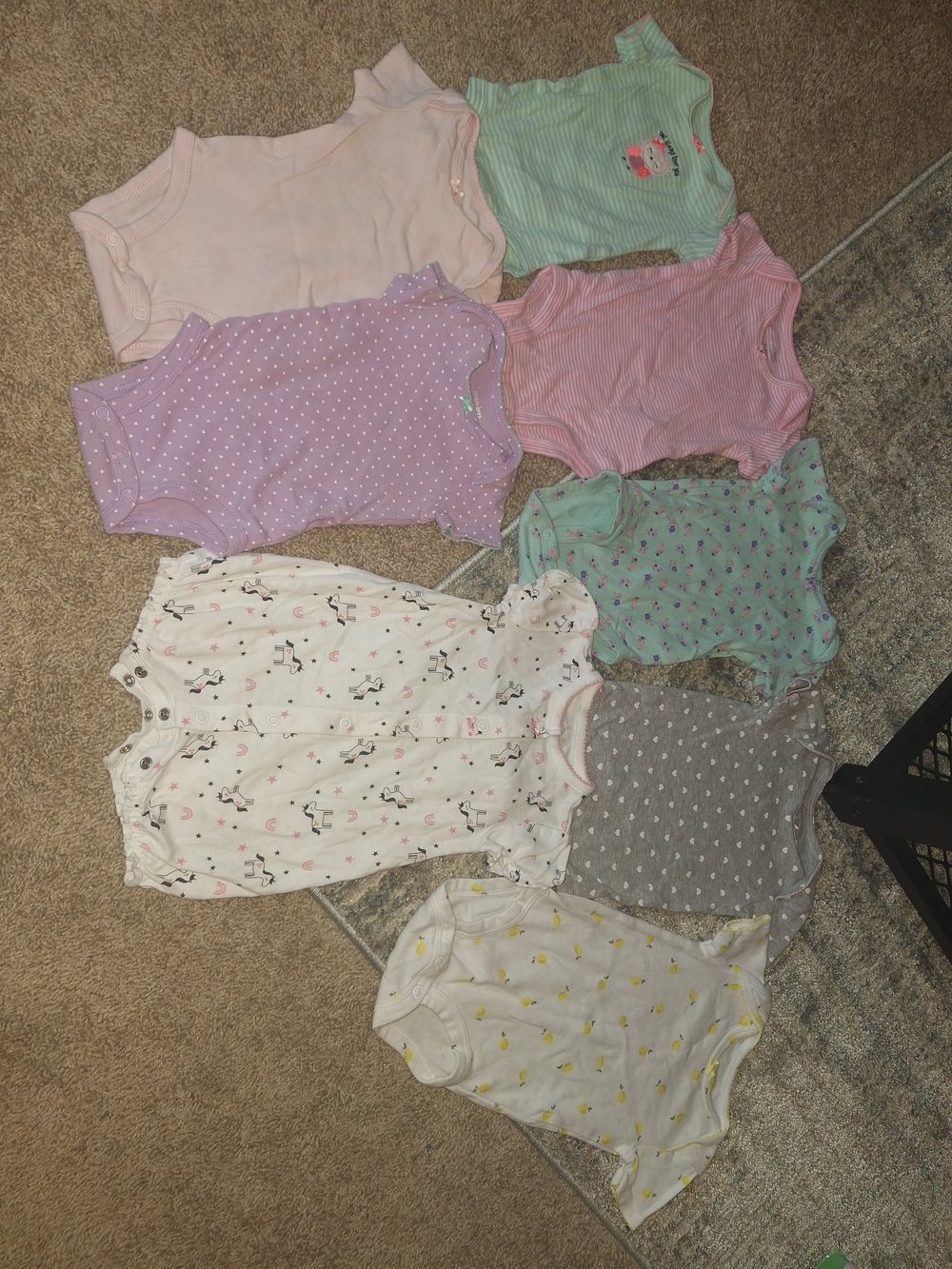 Lot Of 8- Baby Girls Assorted Short-Sleeve Onesie Set - Pastel Mix